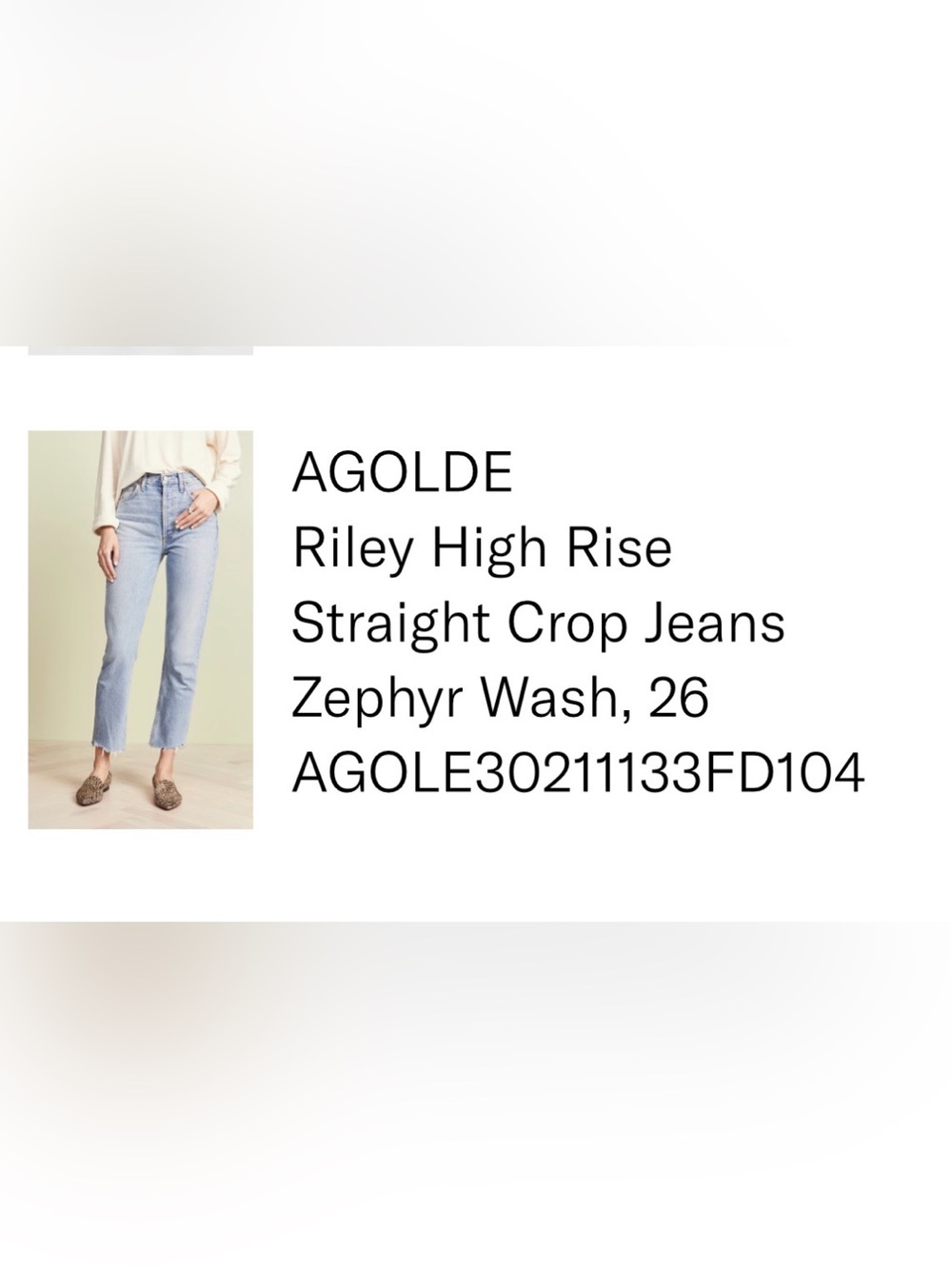 Agolde Riley High Rise Straight Crop Jeans in Light Blue Zephyr